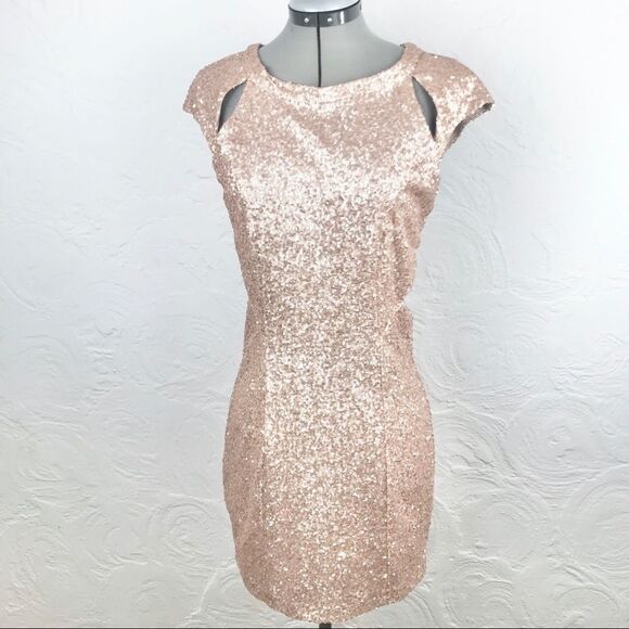 Trixxi rose gold allover sequin cutout mini dress - Picture 3 of 8